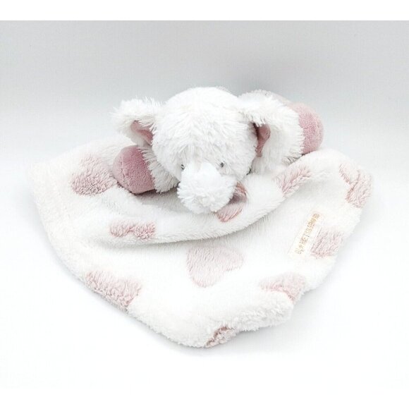 Blankets and Beyond White Pink Elephant Baby Lovey Security Blanket Plush Hearts - Picture 1 of 6